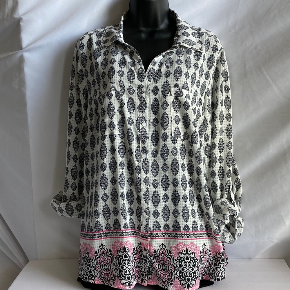 Kim Rogers Dressy Buttoned Down Rolled Up Sleeves Blouse Size Large